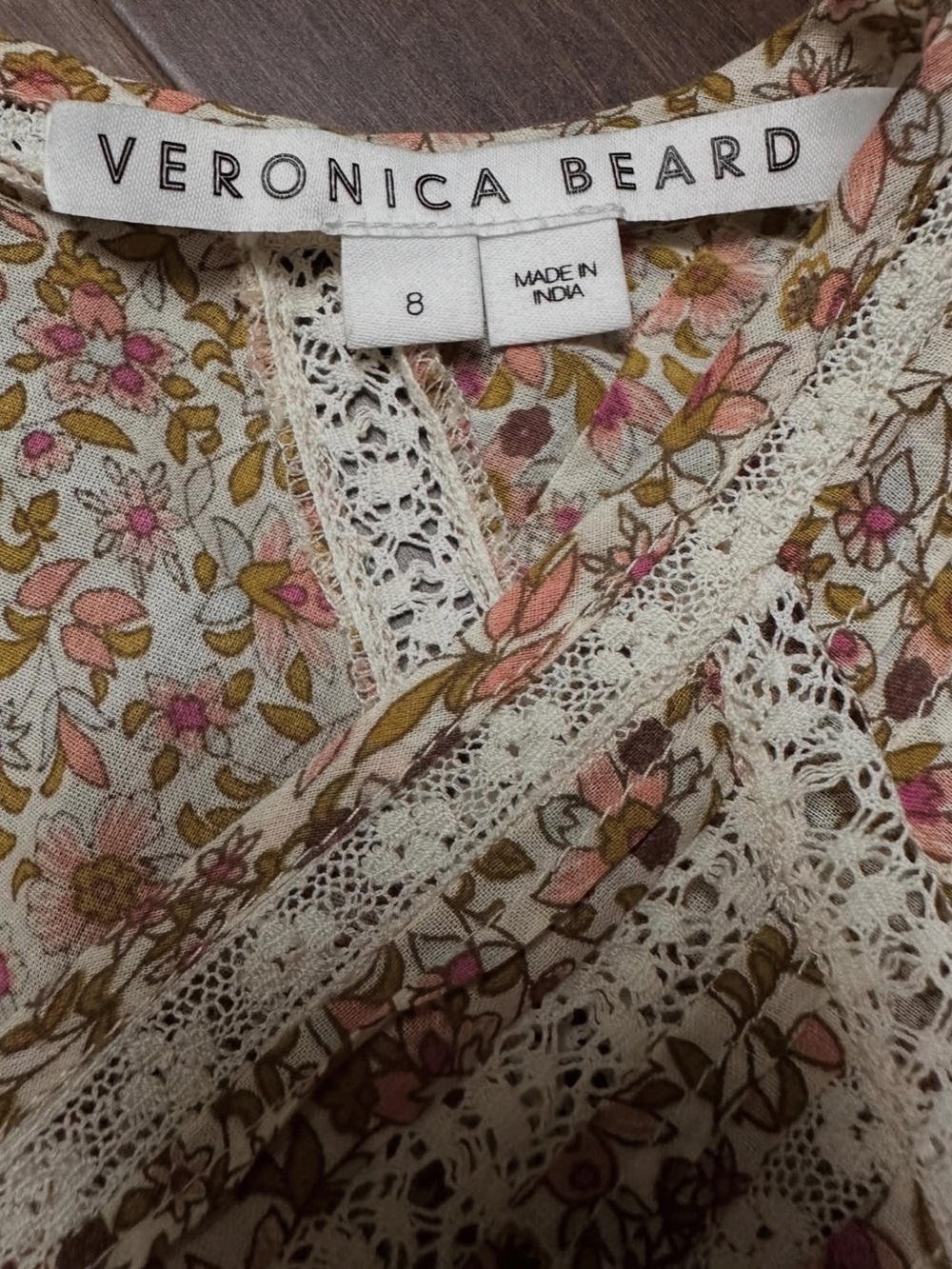Veronica Beard Beige and White Floral V-Neck Long Sleeve Mini Dress - Picture 7 of 8